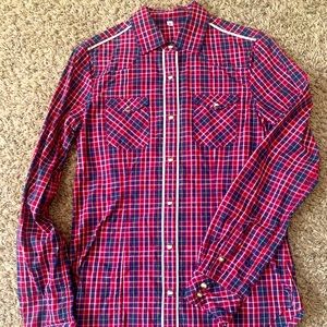Western style snap front plaid shirt. Vintage, brand unknown